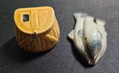 Vintage Arcadia Ceramics Miniature Salt Pepper Shakers BASKET/FISH Rare Set • $67.77