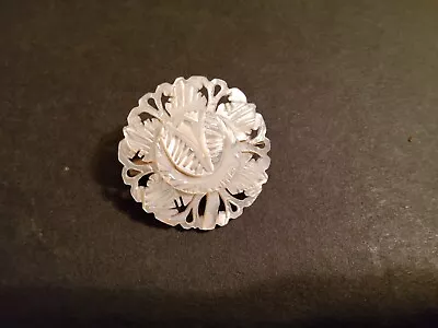 Vintage MOP Mother Of Pearl Carved Floral Flower Round Brooch Pin • $9.85