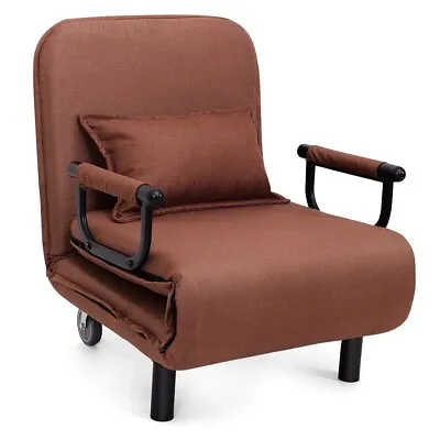 Folding Single Sofa Bed Chair Modern Fabric Lounge Sleeper Chair With Pillow • £114.95