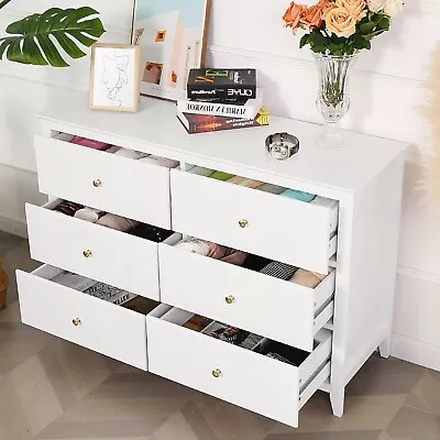 6 Drawers Dresser Double Wood Storage Dressers Chests Of Drawers For Bedroom NEW • $169.99