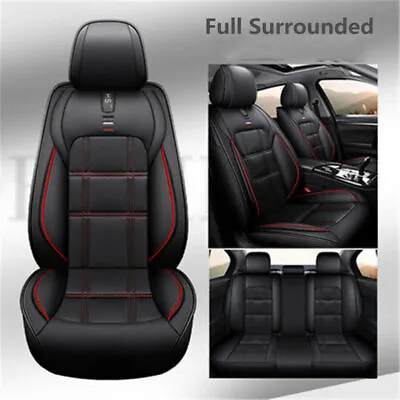 Front & Rear Seat Cushions Black PU Leather 5Sits Car Seat Cover Full Surrounded • $69.22