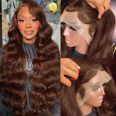 13×4 Chocolate Brown Body Wave Lace Front Wigs Human Hair For Women With Gifts • $65.68