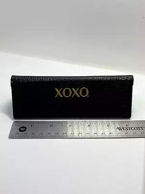 XOXO Eyeglass Case Black Faux Leather Teal Interior Magnetic Triangular Folding • $15.59