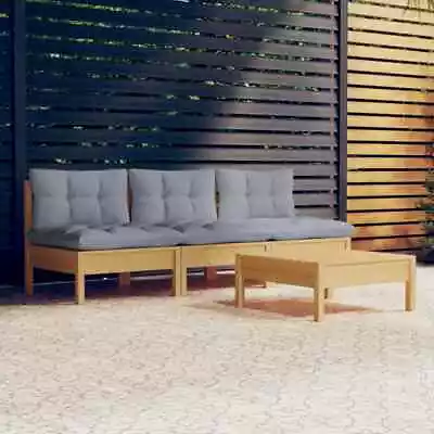 VidaXL 4 Piece Garden Lounge Set With Grey Cushions Pinewood AGS • $580.20