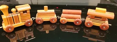 Vintage Wooden Toy Train Set 4 Piece Handmade Engine Caboose Cars • $17.99