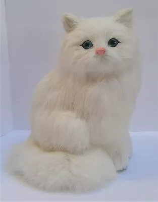 Vintage Real Rabbit Fur Plush White Sitting Kitten (Realistic) 7-1/2 Inch Tall • $40