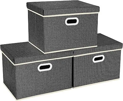 TYEERS Collapsible Washable Storage Boxes With Lid 3 Pack 44x30x29cm Dark Grey • £19.99