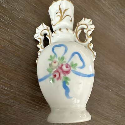 Vintage VA Portugal Porcelain Vase Floral Design Gold Trim 4.75  • $18