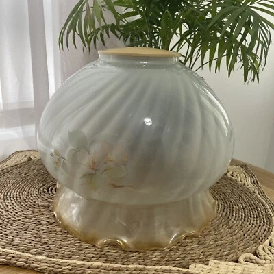 £24.99 • Buy Vintage Large Milk Glass Opaline Gold Ruffle Ceiling Pendant Light Shade 