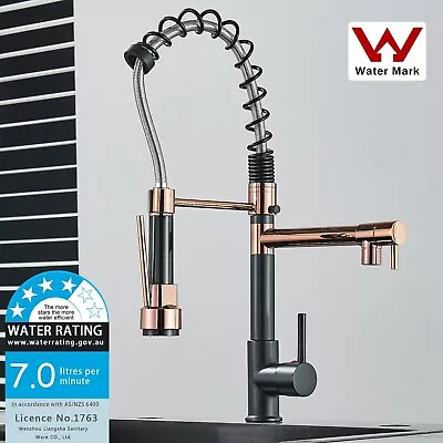 WELS Kitchen Tap Black+Rose Gold Pull Out Mixer Taps Sink Basin Faucet Vanity • $63