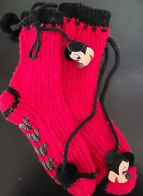 *DISNEY Christmas MICKEY MOUSE~Cozy Warmers~Slipper Socks Size 6-8 • £12.04