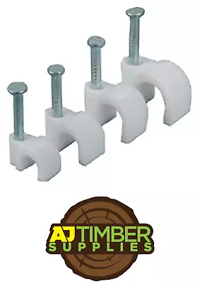 £2.49 • Buy Heavy Duty Round White Cable Clips 3.5mm-14mm With Hardened Fixing Nails 