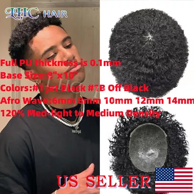 Afro Toupee For Black Men Human Hair Replacement System All PU Curly Hairpieces • $149