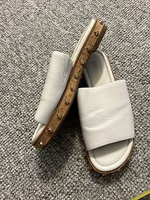 Michael Kors Ellen Leather Slide Studs Cork Sandals Sz 7 White • $30