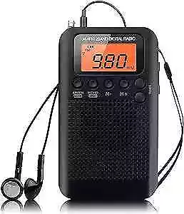 Pocket Portable AM FM Radio Mini Radio Digital Tuning Stereo Personal Black • $27.52