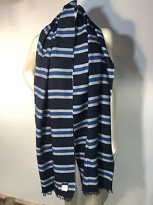 J. Crew Cotton Blend Large Blue Striped Shawl Scarf  25 X80  • $19.99