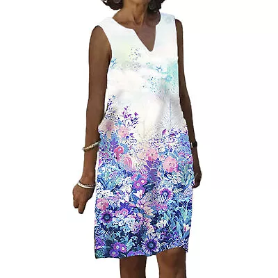 Vintage Dress Sleeveless Stretchy Sleeveless Neck Midi Dress Casual • $19.32