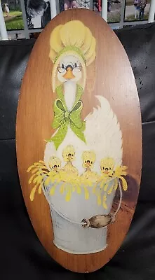 Vtg Wooden Hand Painted Wall Art Plaque MotherGoose Goslings Babies Decor Large • $31.49