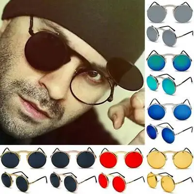 $12.53 • Buy Polarized Steampunk Goth Goggles Glasses Retro Flip Up Round Sunglasses Eyewear