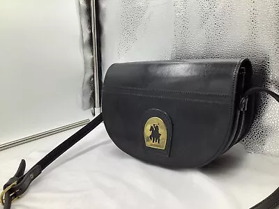 Vintage Mexico Black Leather Saddle Bag Purse Adjustable Strap Gold Horse & Ride • $19.99