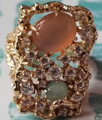  ELVIS  Topaz & Jade Ring New Size 9.5-10 1.25 X1'' Never Worn W Cubic Zirconia • $200