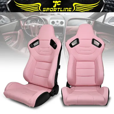 Universal Pair Reclinable Racing Seat + Dual Slider Pink PU Carbon Leather Back • $313.36