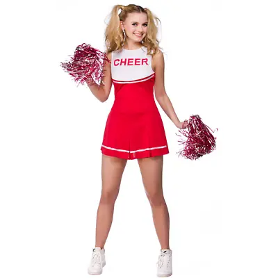 £19.99 • Buy Bright Red Adult American High School Cheerleader Short Dress Cheer Costume