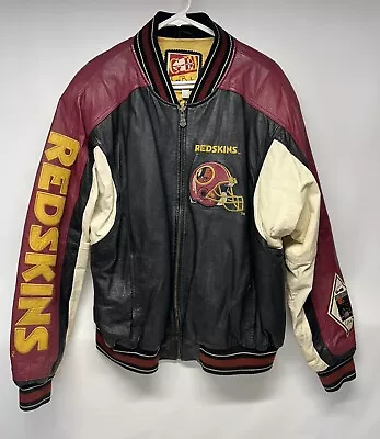 Vintage Washington Redskins Leather Jacket XL Black Rare Carl Banks G-III A331 • $92.99