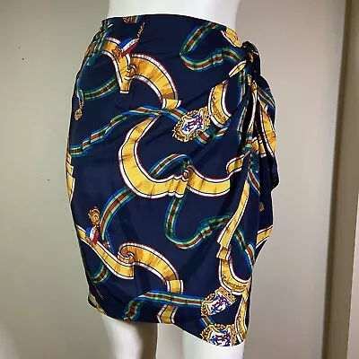 Vintage Ellen Tracy Linda Allard Skirt Womens Medium Blue Silk Ribbon Print Wrap • $20