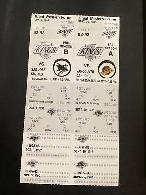 1992 Los Angeles LA Kings Pre Season Hockey Ticket Pair V San Jose Vancouver • $9.99