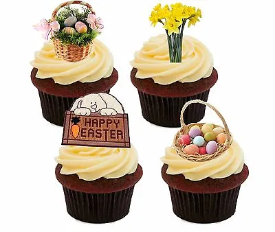Coloured Easter Eggs - Edible Stand-up Cup Cake Toppers Fairy Bun Decorations • £2.99