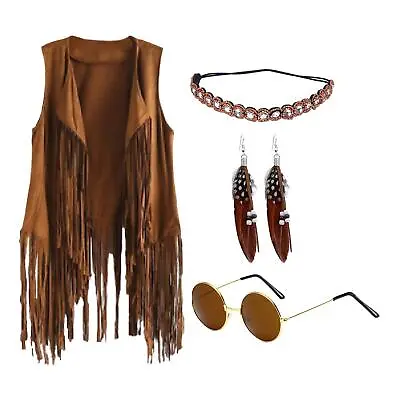 Hippie Costumes Disco Clothes Pompom Cardigan Outfits For Women Girls 60S 70S • £20.63