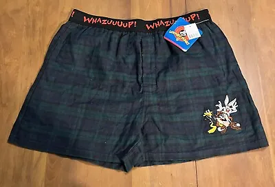 Vintage Looney Tunes Cotton Flannel Plaid Boxer Shorts Embroidered Whazuuuup NEW • $24.99