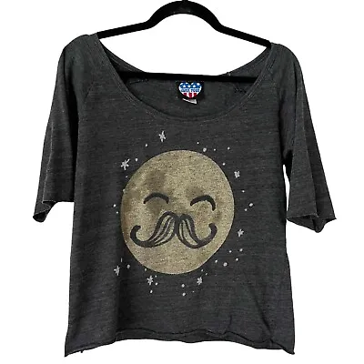 Junk Food  Mustache Man Emoji Graphic Distressed Short Sleeve T-shirt Size Small • $17.99