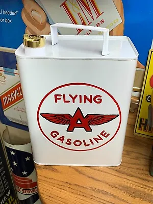  FLYING A GASOLINE  2-GALLON METAL W/BRASS LID OIL CAN (12 X 9.5 ) VERY NICE CAN • $118