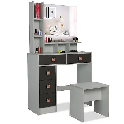 £119.99 • Buy Dressing Table With Drawers, Mirror Stool Set Makeup Desk Vanity Table Bedroom