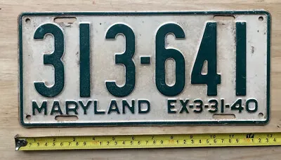 1940 MARYLAND License Plate  # 313-641 • $24