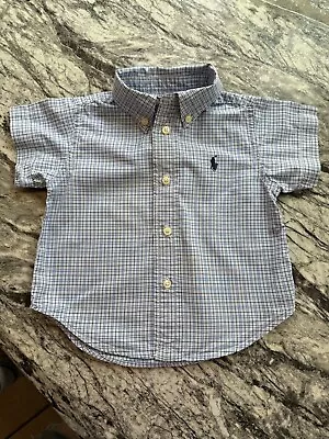Boys Ralph Lauren Short Sleeve Shirt Blue Black & White 9 Months • £5