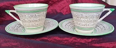 Art Deco 2 Two TF&S Ltd  Phoenix Ware GOLDEN DELTA Large Cups & Saucers Exc Cond • £18