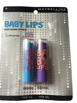 Maybelline Baby Lips Moisturizing Lip Balm Quenched And Peach Kiss .15 Oz Each • $27.10