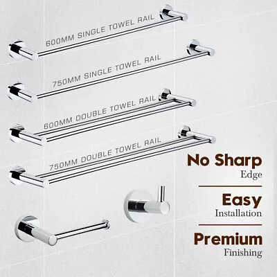 Wall Mounted Holder Set Towel Rack Batoroom Toilet Paper Holder Robe Hook Chrome • $18.04