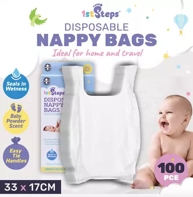 X100 Pack ICD Degradable Nappy Sacks Bags Odour Neutralising Disposable Bag Bulk • $10