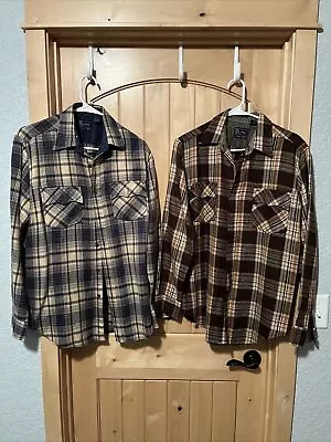 Lot Of 2 Vintage 70s JCPenney The Mens Shop Wool Plaid Flannel Shirt Size M/Tall • $24.99