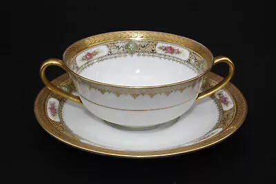 A. Lanternier & C Limoges Porcelain Flat Bouillon Cup And Saucer 1918-1929 • $25.99