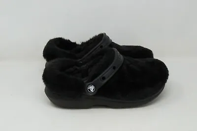 Charmclog Fur Crocs Womens 6 Mens 4 Classic Mammoth Black Furry Fuzzy • $31.99
