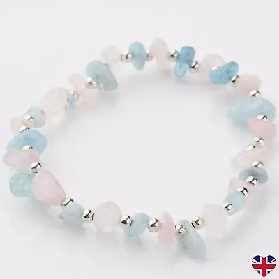 £4.89 • Buy Aquamarine Rose Quartz Bracelet Crystal Gemstone Reiki Healing Chakra Anxiety UK