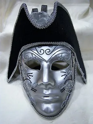 Quality Deluxe Men's Venetian Mask Mardi Gras Masquerade Halloween Silver Black • $19.98