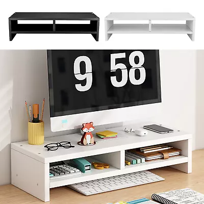 Computer Desktop Monitor Stand Laptop TV Display Screen Riser Shelf Black White • £14.69