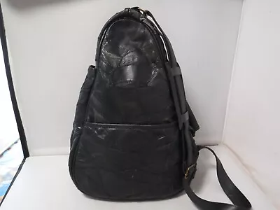 PM2 VTG 80s 90s Black Patchwork Soft Leather Sling Tote Backpack Biker Hobo Bag • $49.99