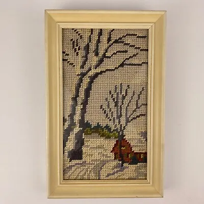 Framed Small Needlepoint Winter Picture Vintage Handmade Wall Art 6.5x10.5  • $20.61